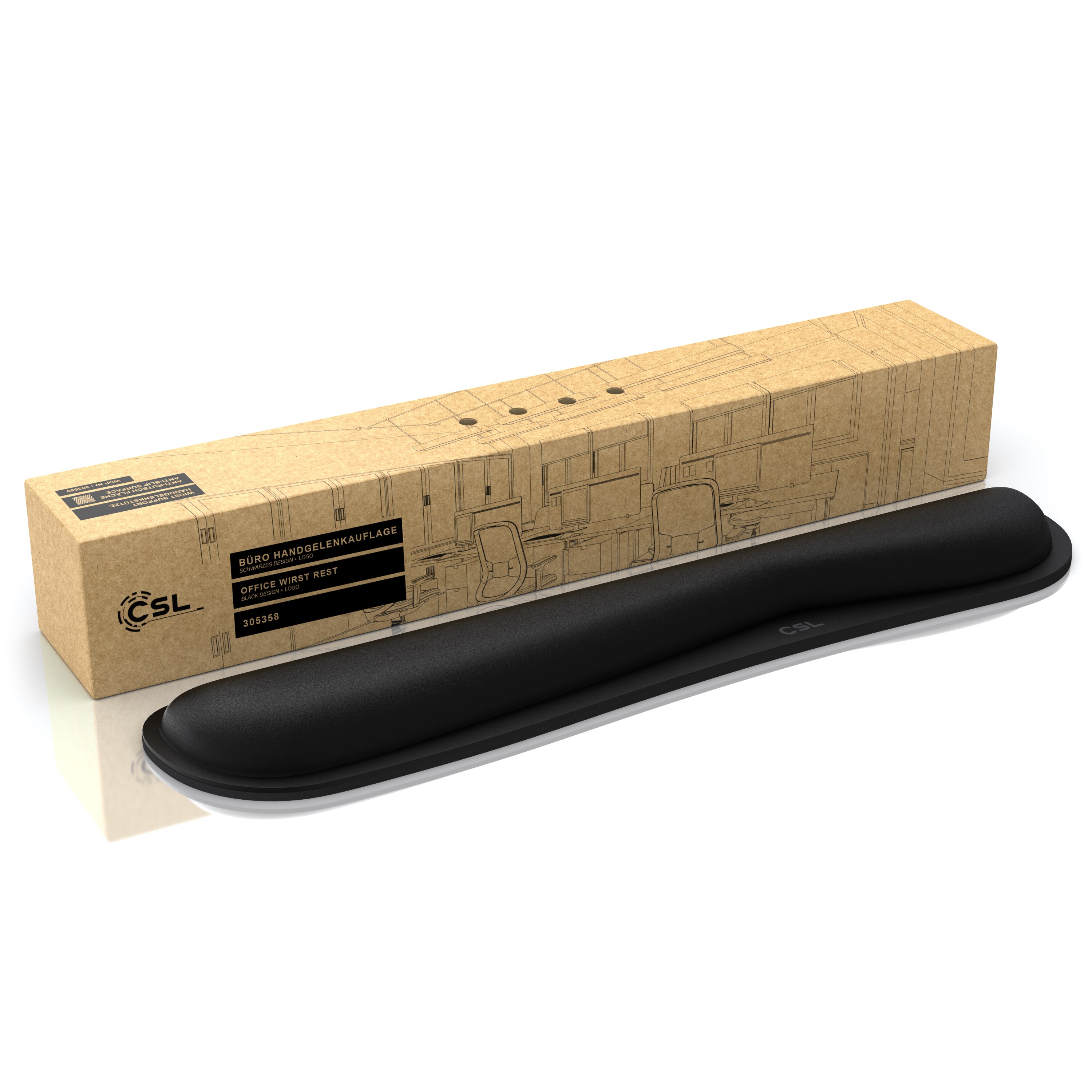 CSL Handgelenkauflage Tastatur Keyboard - Handballenauflage Handgelenkschoner - Maus und Tastatur - ergonomische Haltung - 43 cm - atmungsaktiv