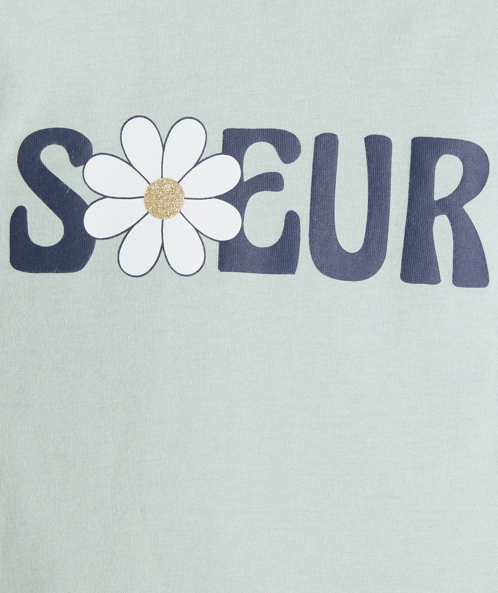 T-SHIRT MANCHES LONGUES FILLE EN COTON BIOLOGIQUE VERT AVEC MOTIF SOEUR FLEURI