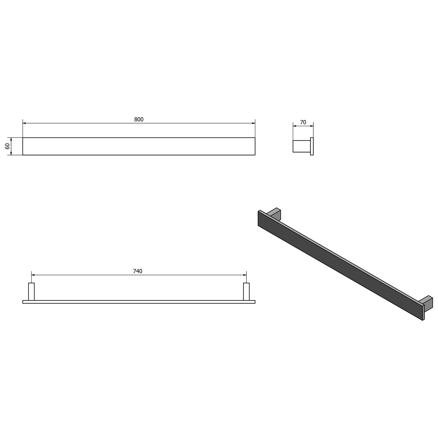 Sapho Patron handdoekhouder 80cm mat zwart