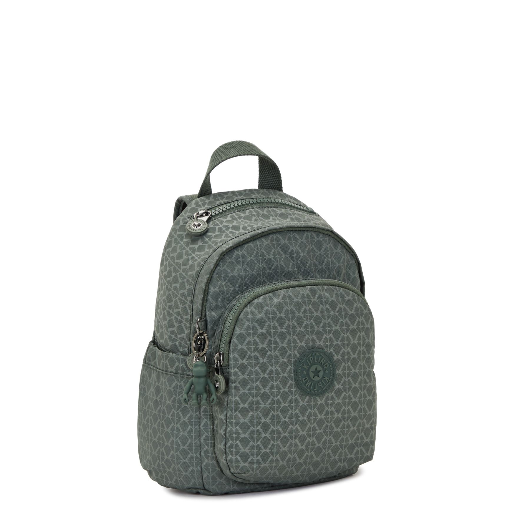 DELIA MINI Petit Sac à Dos avec Poche Frontale et Poignée Supérieure - Sign Green Embosse
