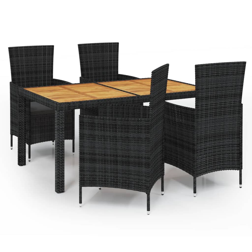 Mobilier à dîner de jardin 5 pièces et coussins résine tressée noir