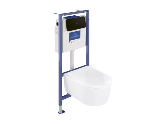 Pack WC suspendu sans bride VILLEROY ET BOCH Avento + Bâti support ViConnect Pro + abattant frein de chute + plaque noir mat