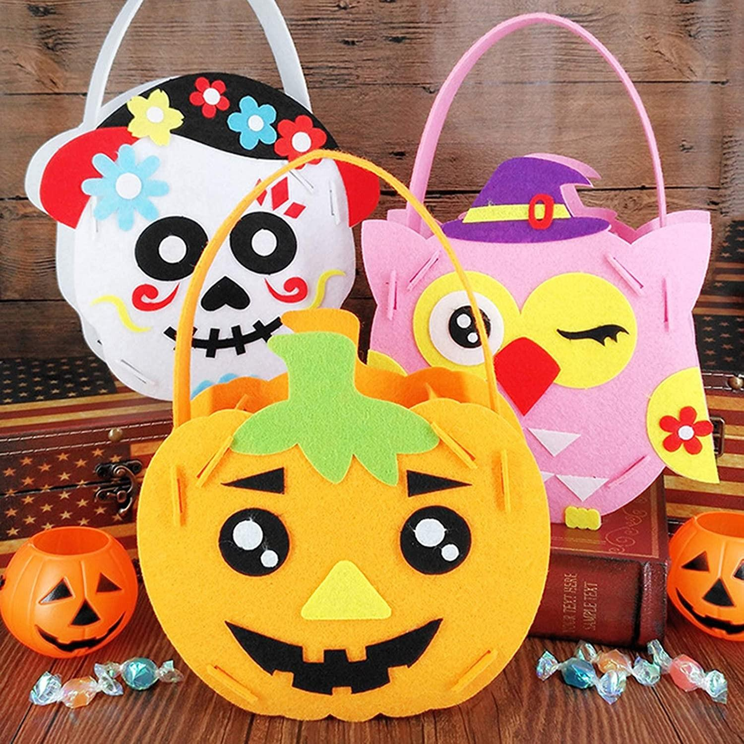 (6er Set) Halloween Bastelset Süssigkeiten Tasche Vliesstoff Geschenkbeutel - Eule / Fledermaus / Kürbis / Totenkopf / Haus