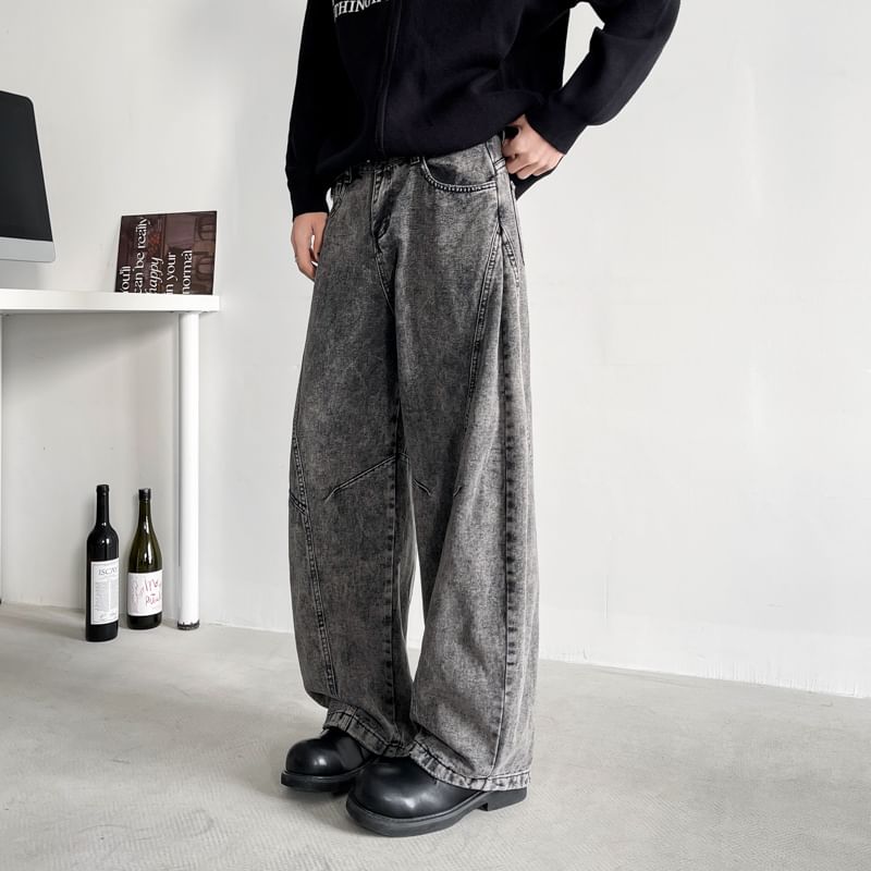 Mimiyox - High Waist Washed Wide Leg Jeans