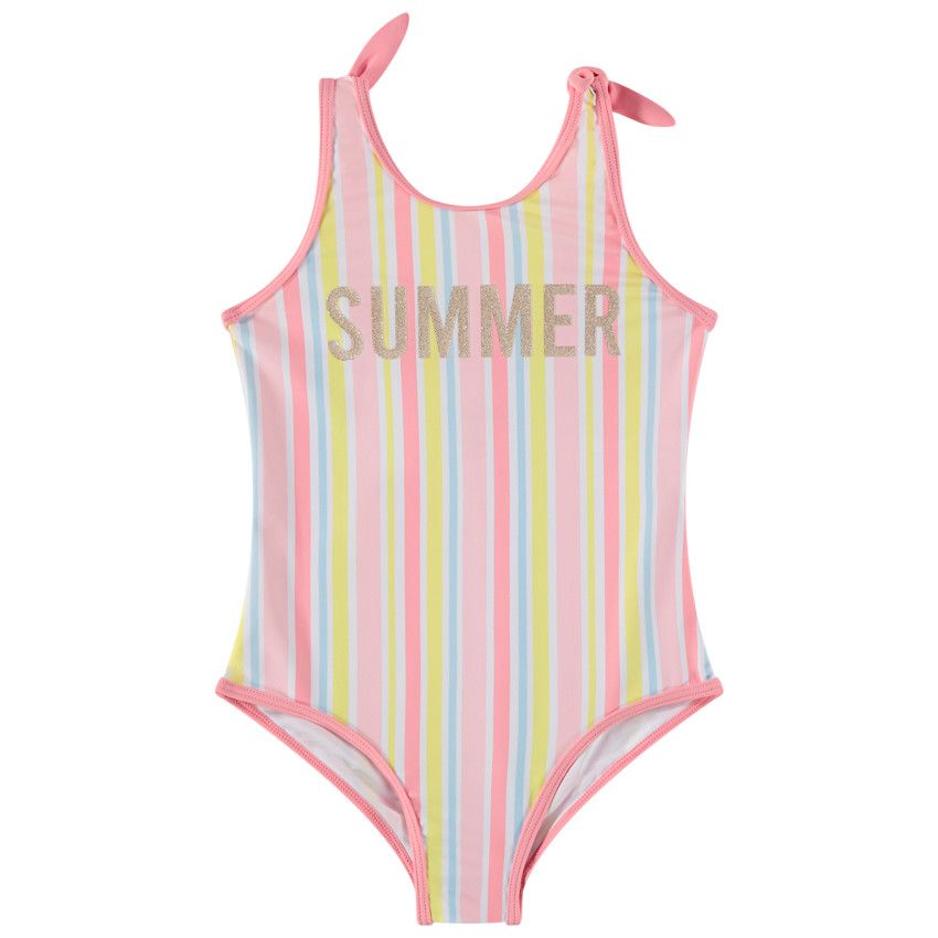 Maillot de bain 1 pièce rayé à print pailleté pour fille - Rose