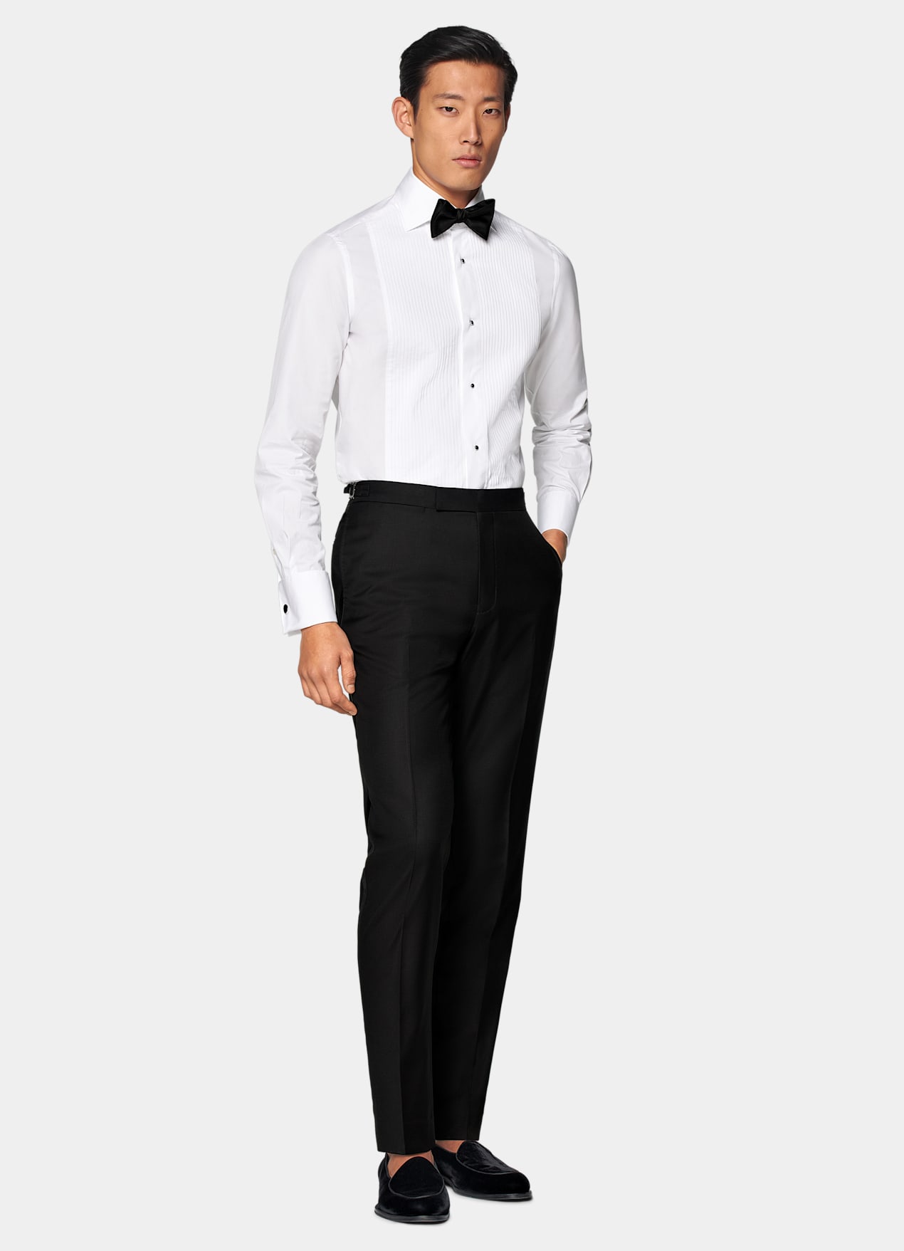 Chemise de smoking plissée coupe ajustée blanche