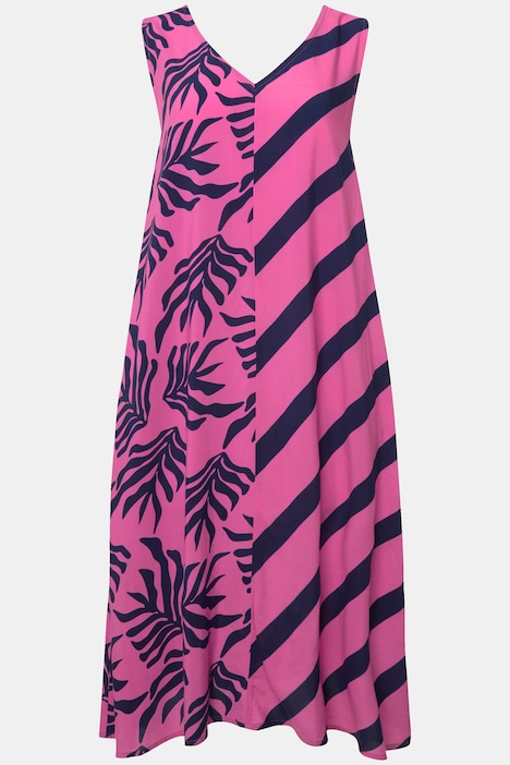 Kleid, A-Line, Print-Mix, V-Ausschnitt, ärmellos