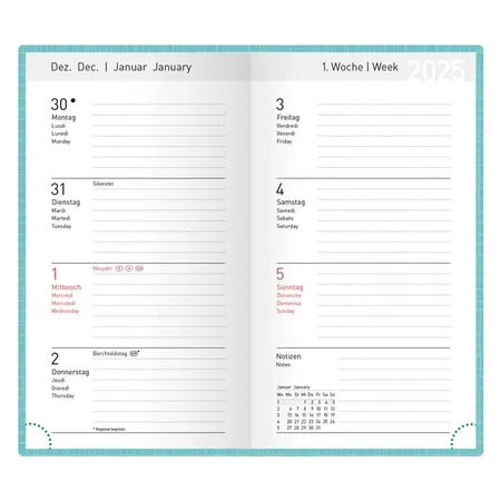 Idena Ladytimer Graphic 2025– 8,7 x 15,3 cm, FSC® Mix, türkis