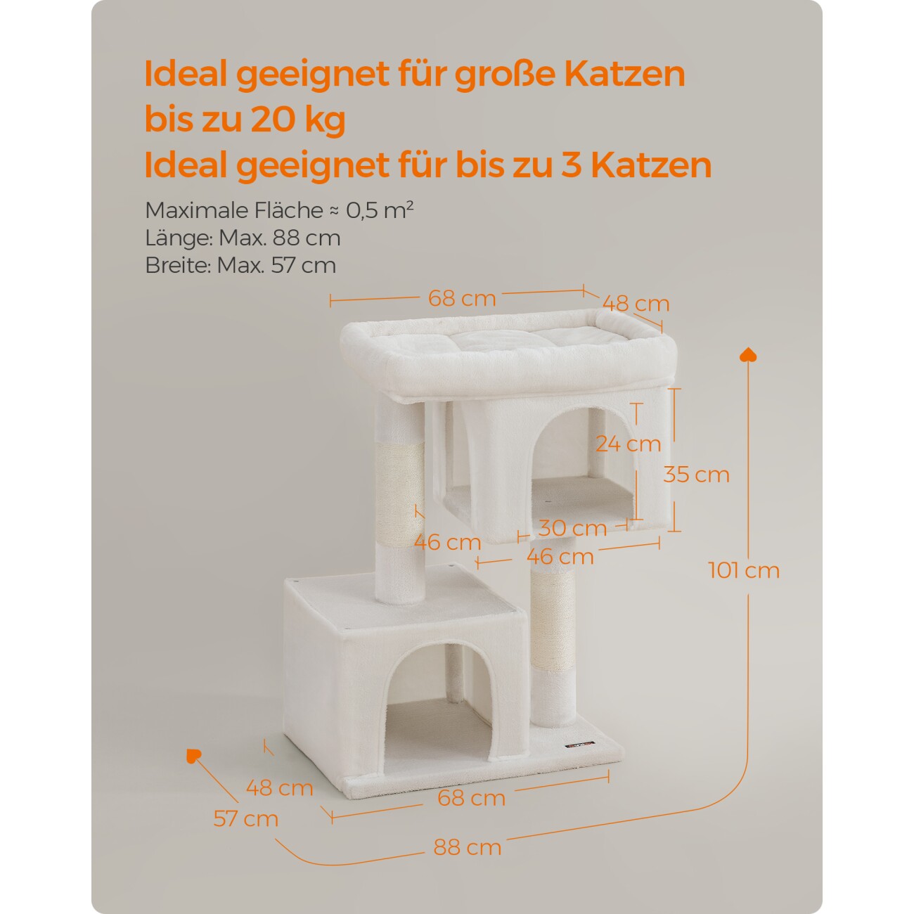 FEANDREA Kratzbaum 101cm große Plattform weiß