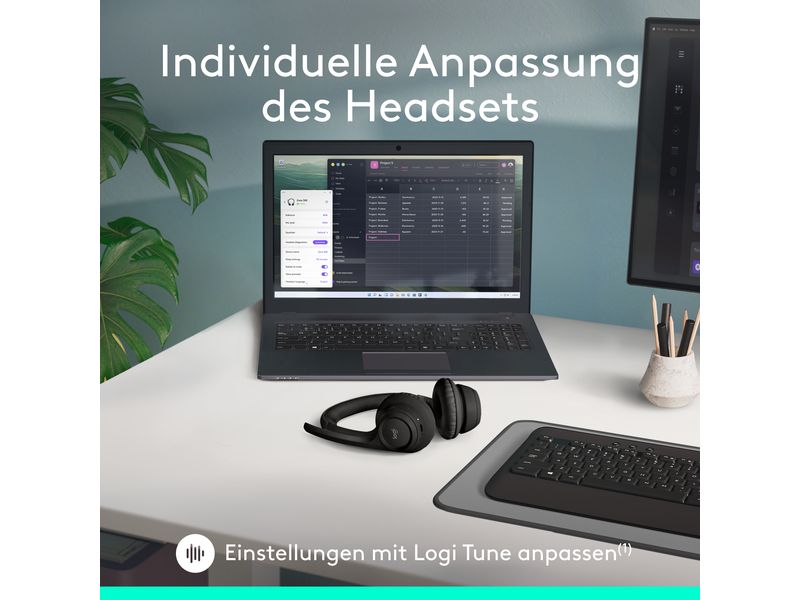 Logitech Headset Zone 300 Graphite Kabelloses Office-Headset mit leichtem und komfortablem Design