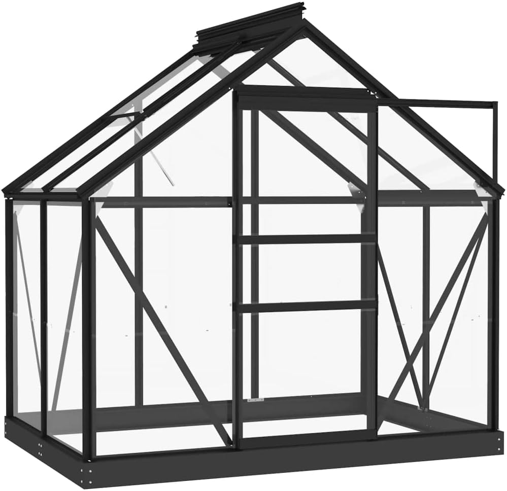 Gewächshaus im Garten Glas Anthrazit 155x103x191 cm Aluminium Gewächshaus Klein Frostschutz Pflanzen Winterschutz Gemüsehaus Treibhaus Gerätehaus Tomatenhaus UV-beständig&Wärmegedämmt