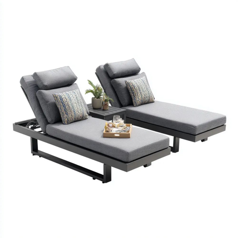 Gartenliegen-Set Aluminium Textil 200x70x40 cm - Grau - Verstellbare R