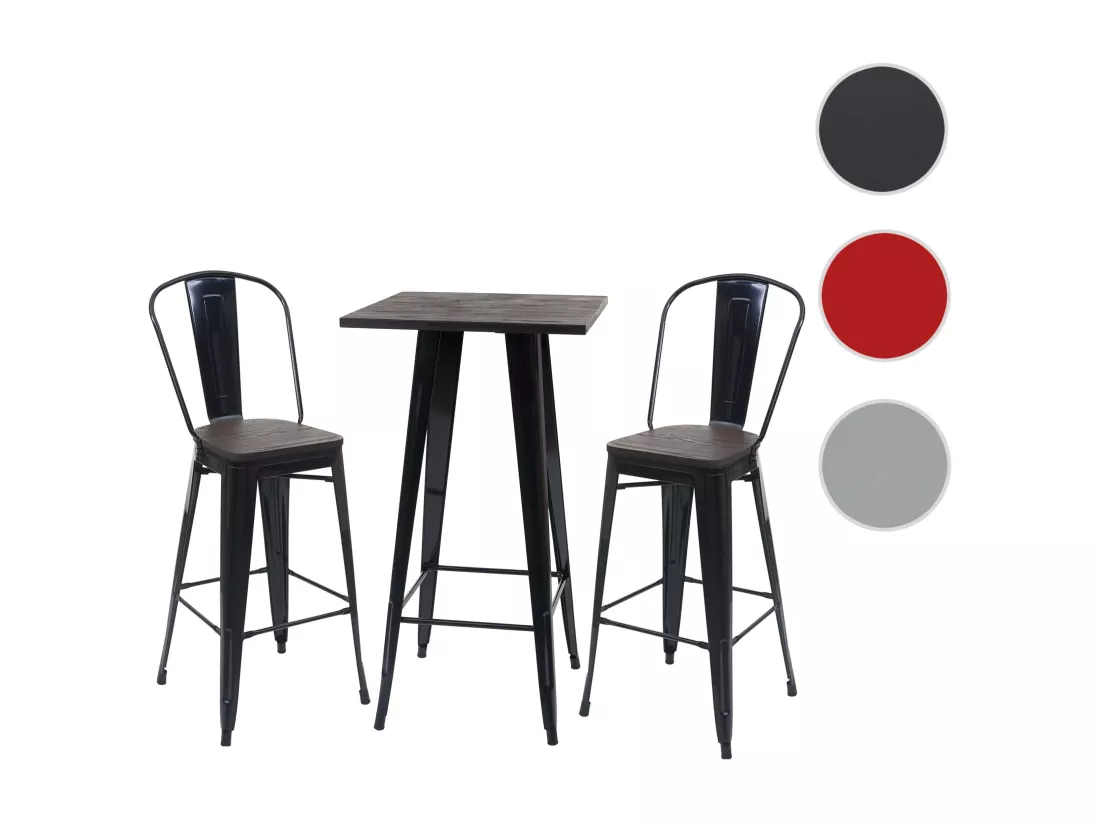 Set de table haute MCW-A73 métal (3 pièces), noir
