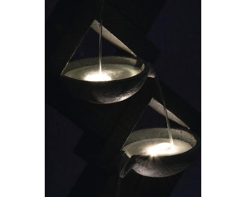 Tuinfontein met LED's en 4 schalen, 41,5 x 20,5 x 100,5 cm, kunststeen grijs, inclusief slang en pomp.