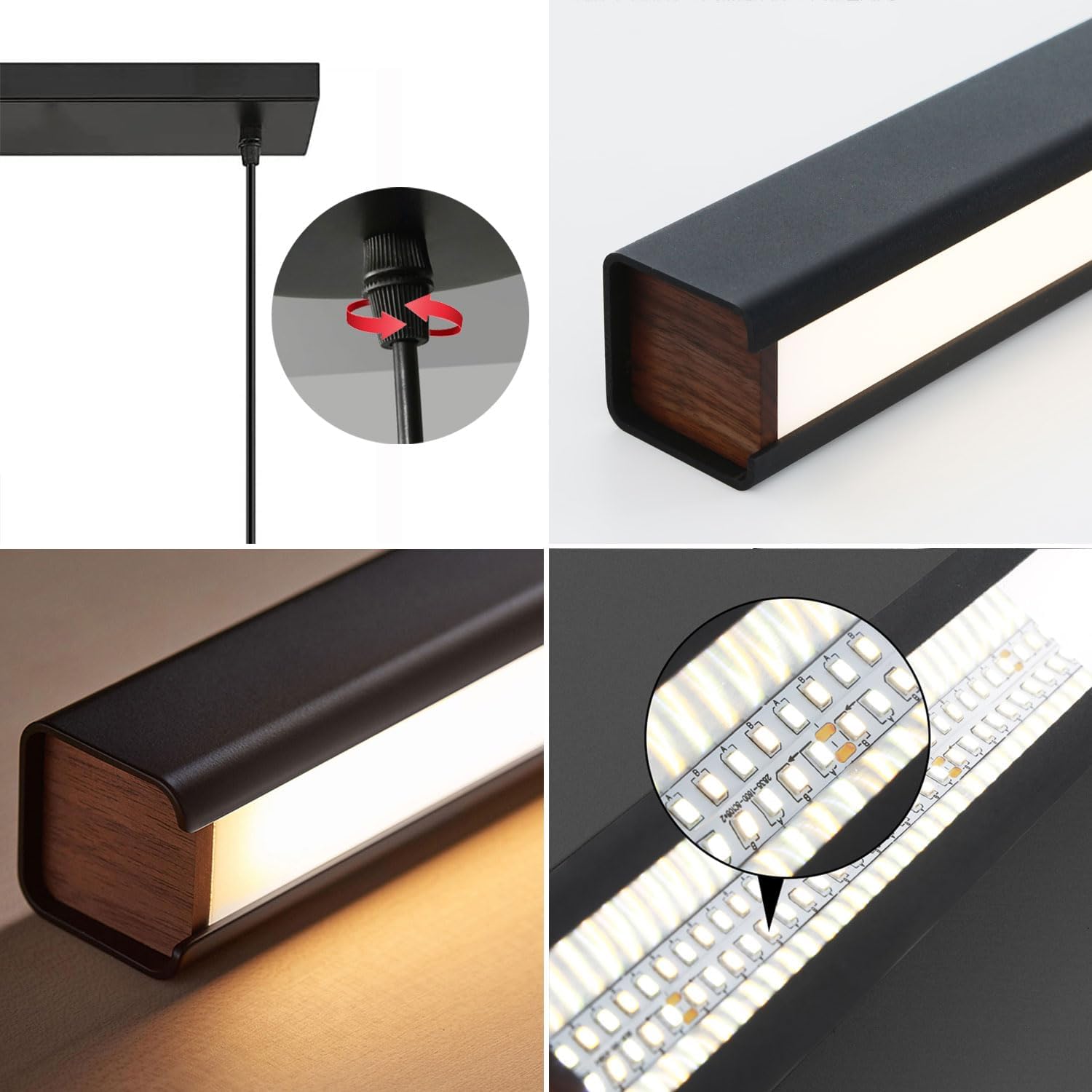 SENFAY 120cm LED Hängelampe esstisch Dimmbar, Pendelleuchte Schwarz mit Fernbedienung, 48W Moderne Linear design Hängeleuchte, Esstischlampe hängend Höhenverstellbar für Esszimmer Küche büro