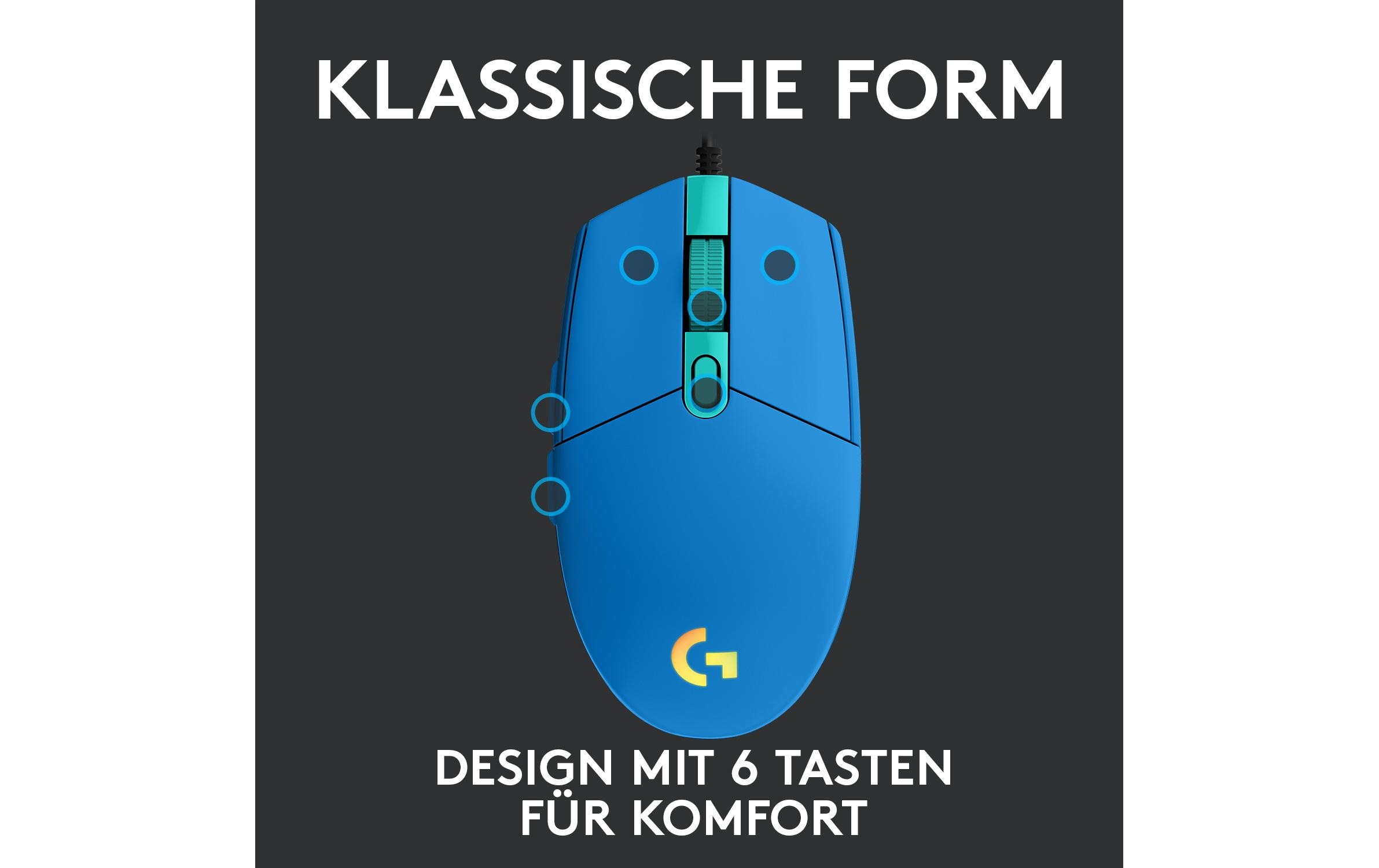 Gaming-Maus G203 Lightsync BlauReaktionsschnelle und leichte USB-Gamingmaus