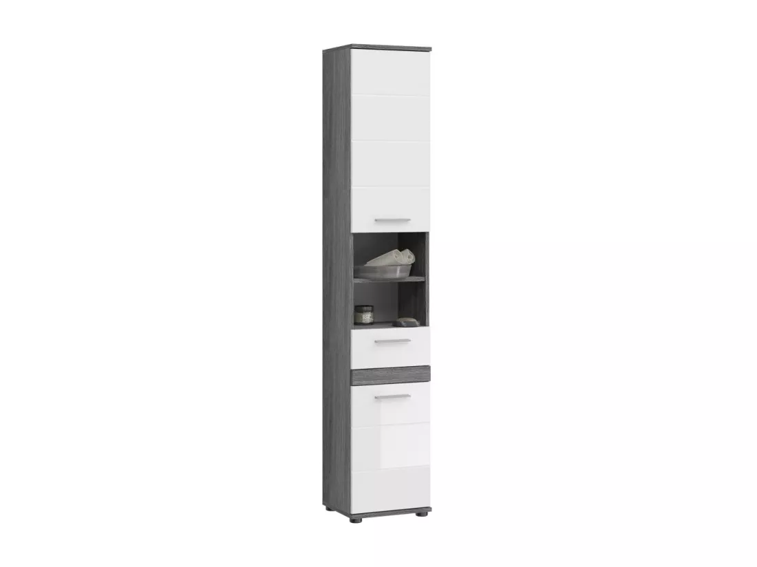 Colonne de salle de bain WILLIAM 2 portes et 1 tiroir – Blanc et gris foncé