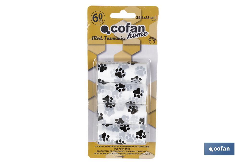 Sacos para dejetos caninos | 4 rolos com 15 sacos cada | Dimensões: 35,5 x 23 cm