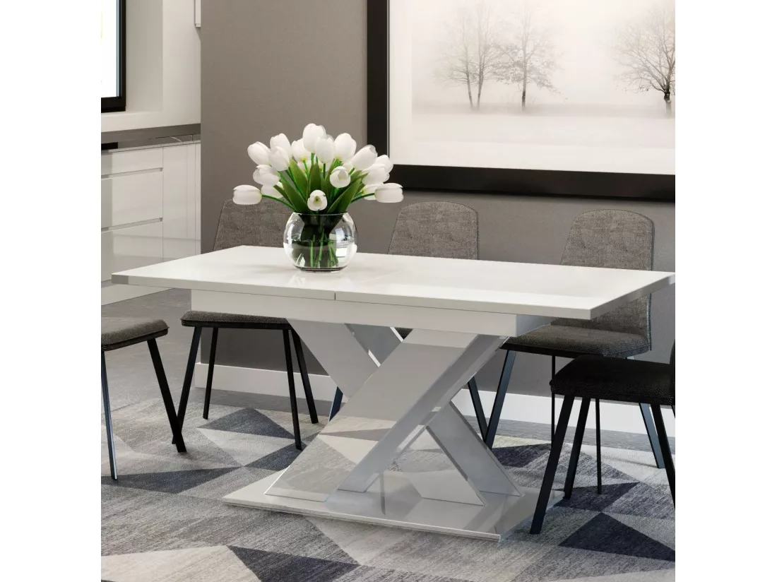 TABLE A MANGER EXTENSIBLE BRUCE - BLANC LAQUE 140 - 180 CM