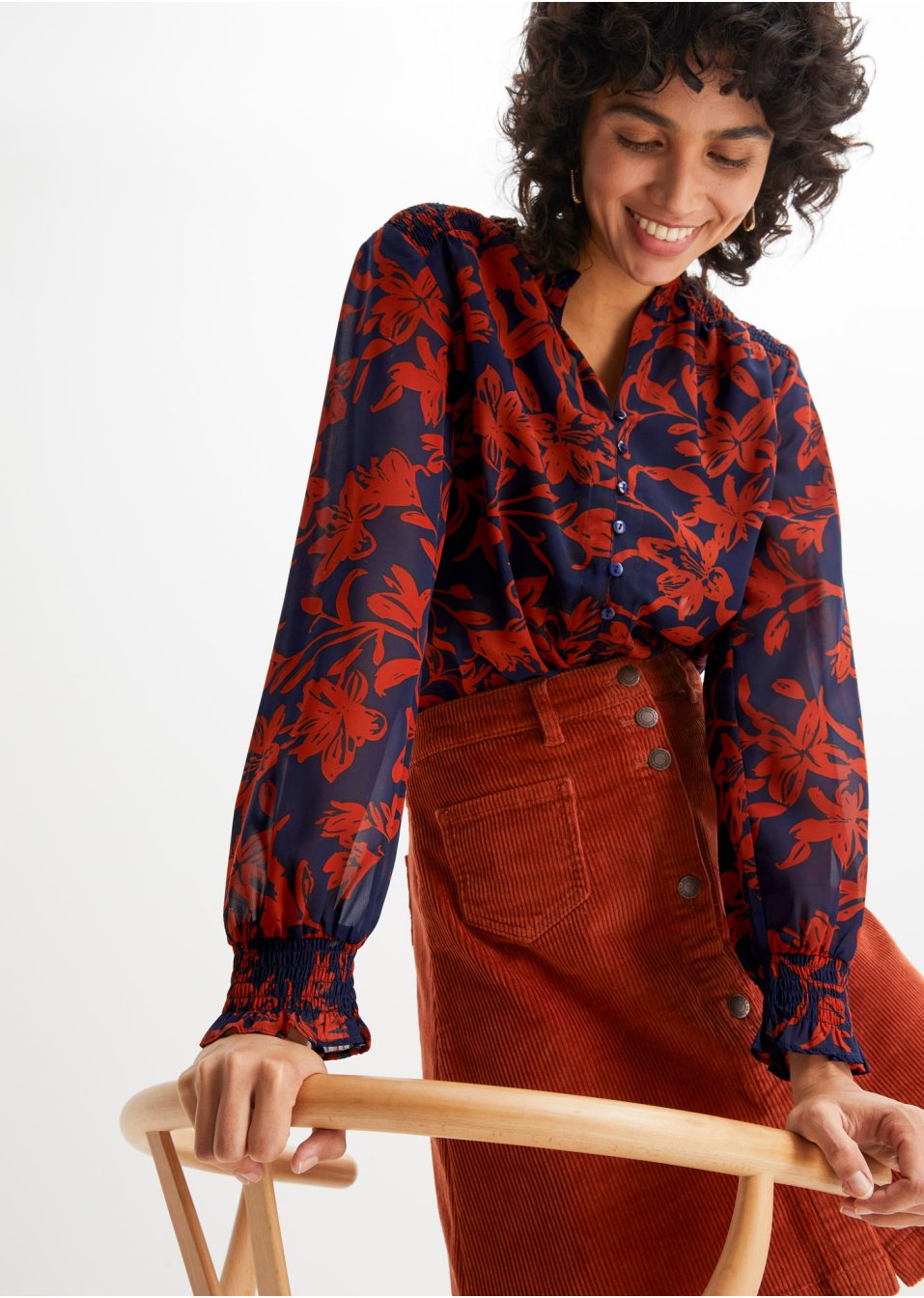 Chemisier en chiffon avec smocks