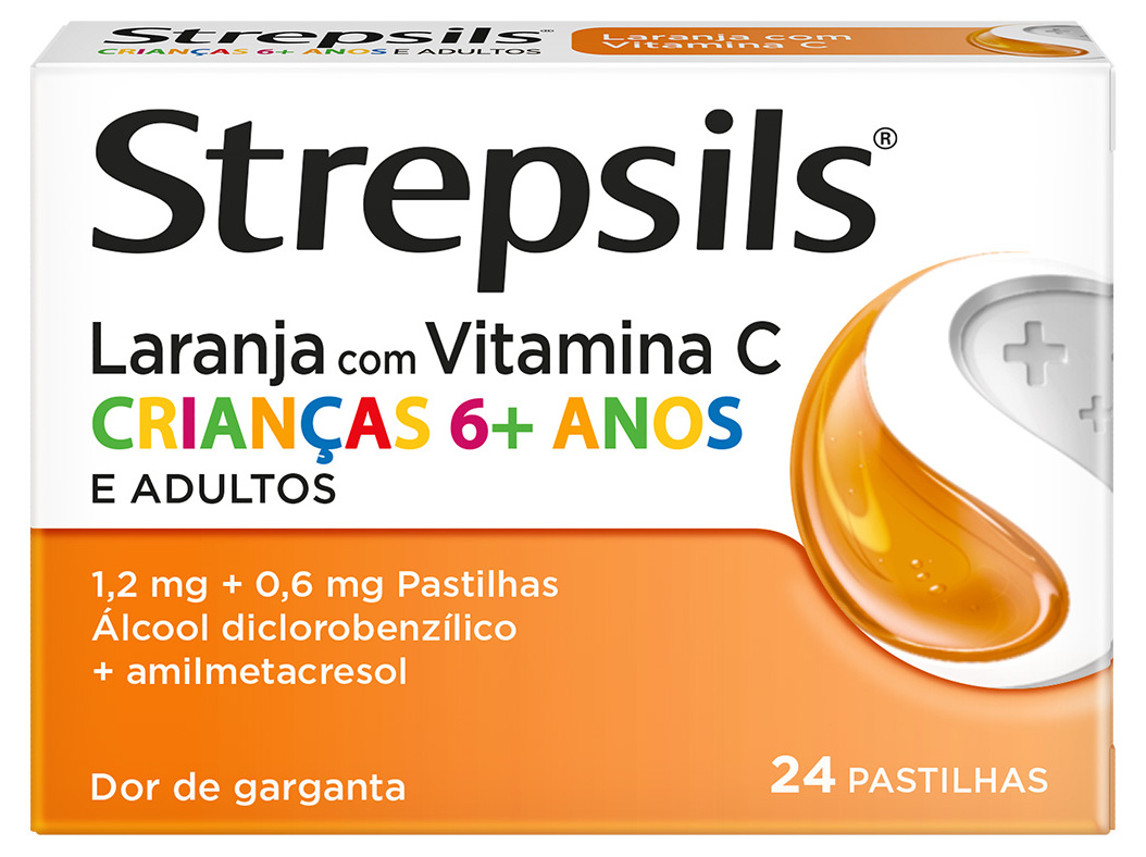 PASTILHAS STREPSILS LARANJA COM VITAMINA C 24UN