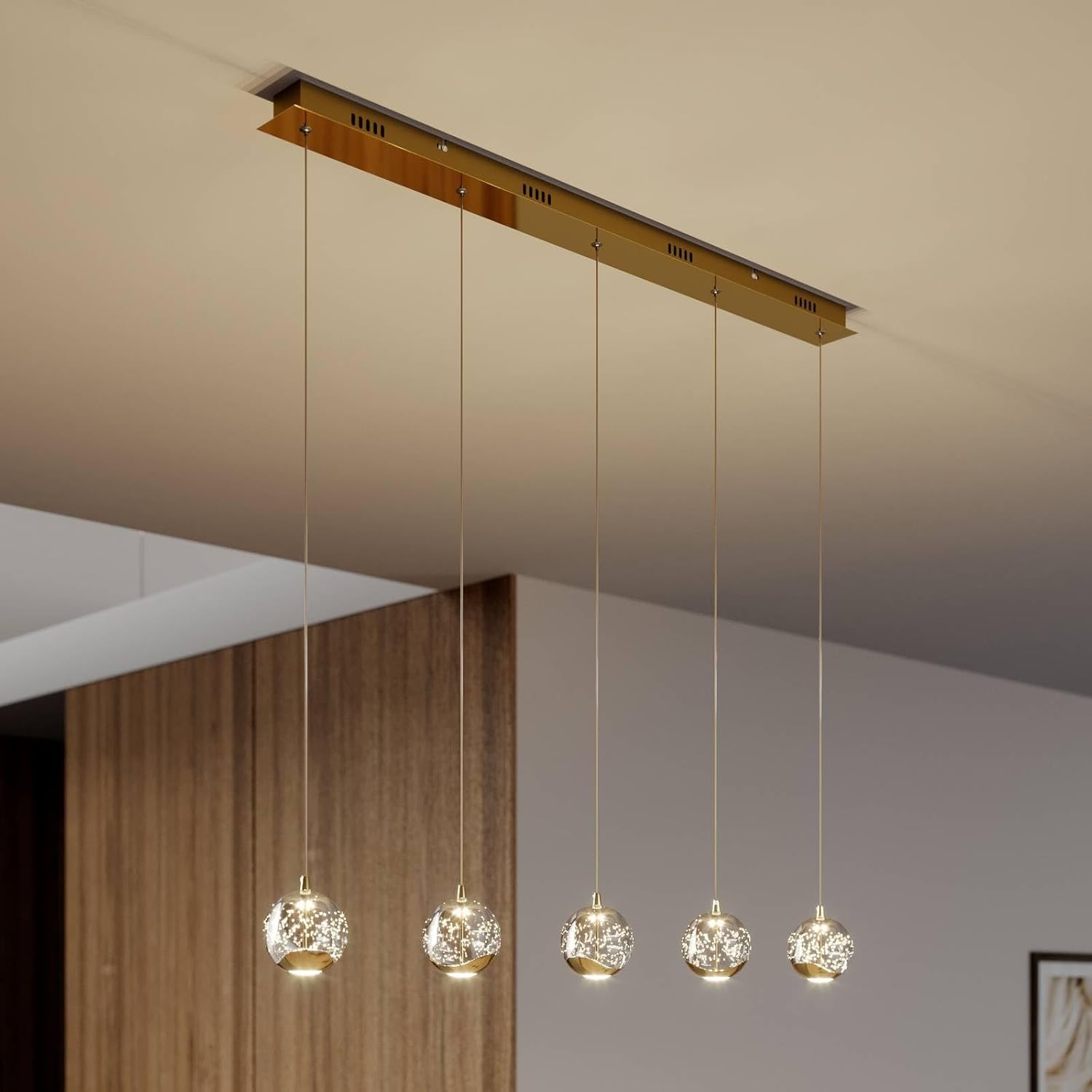 Lucande LED Esstisch Pendelleuchte Glas gold, Hängeleuchte Esszimmer 5x 5W Hängelampe Wohnzimmer Esszimmerlampe Küchenlampe
