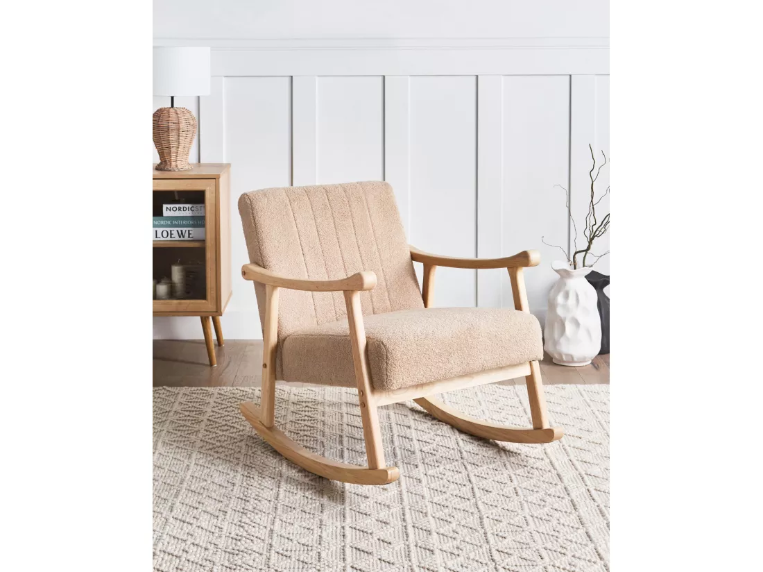 Fauteuil à bascule LEKNES Bouclé Beige