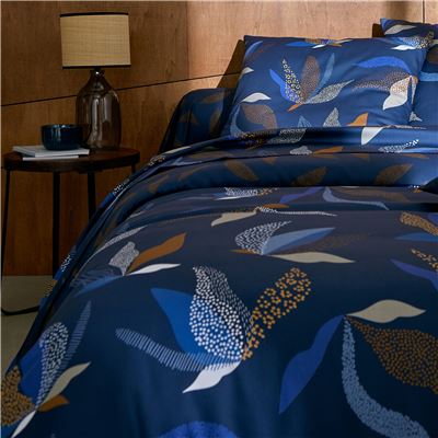 Linge de lit satin de coton motif feuillage stylisé - BECQUET CRÉATION