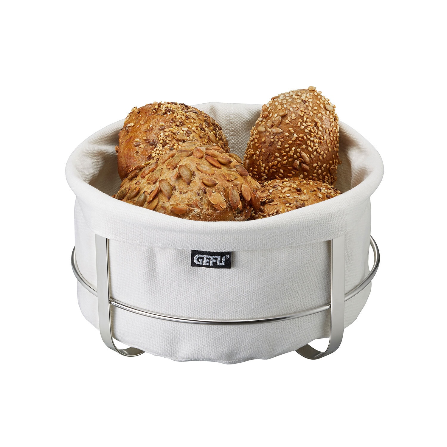 GEFU Brotkorb BRUNCH Ø 21,5 cm Edelstahl silberfarbig / weiß