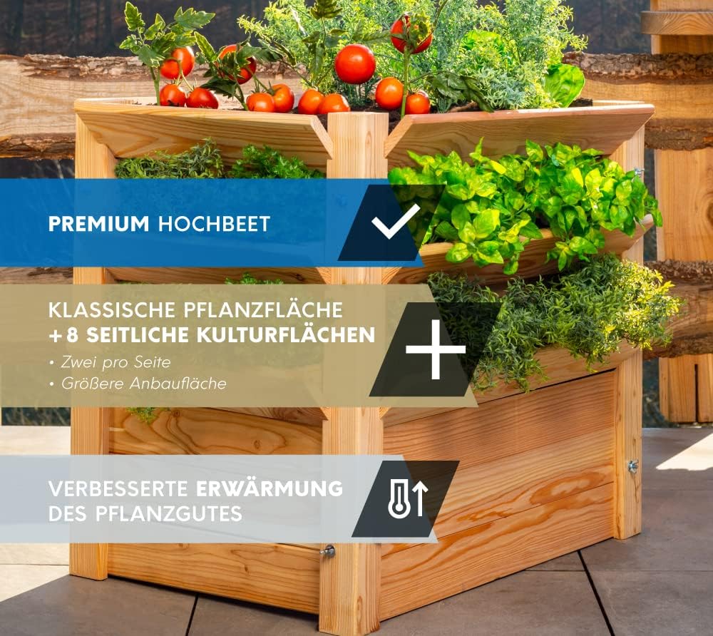 WESTMANN Premium Hochbeet aus Lärchenholz | Natur | 66x91x73 cm | Kräuterbeet für den Außenbereich | Holzhochbeet zum Bepflanzen von Gemüse & Kräutern