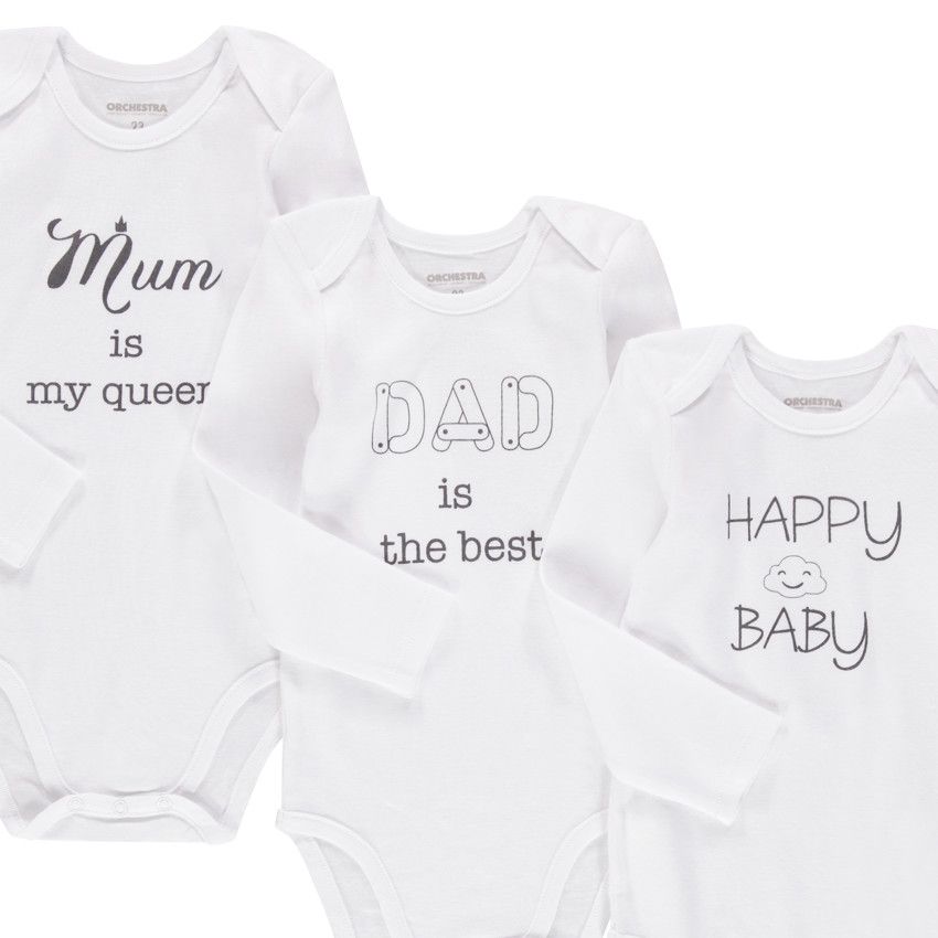 Lot de 7 bodies manches longues en coton bio à message - Blanc