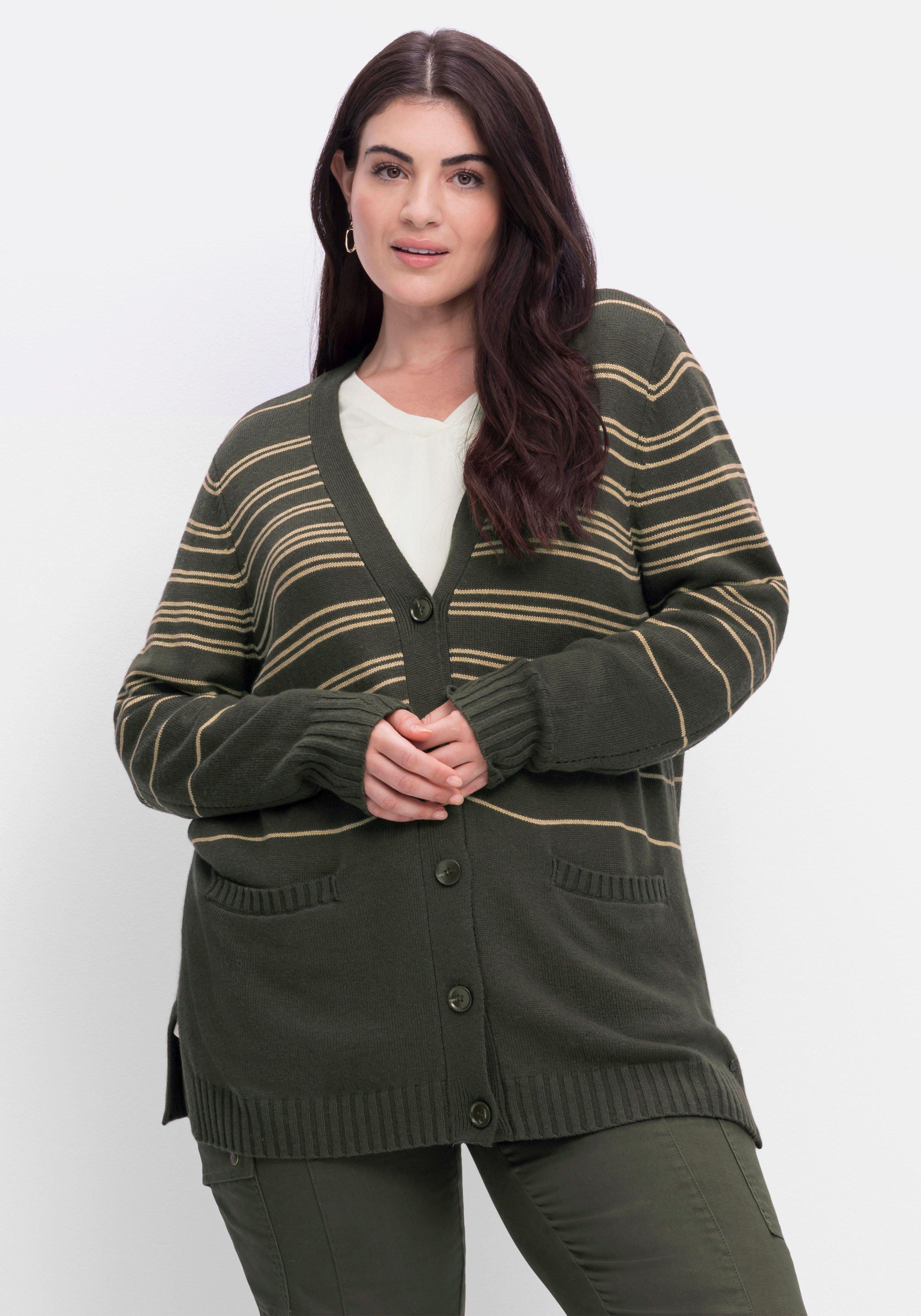 Gestreifte Strickjacke mit Kaschmiranteil