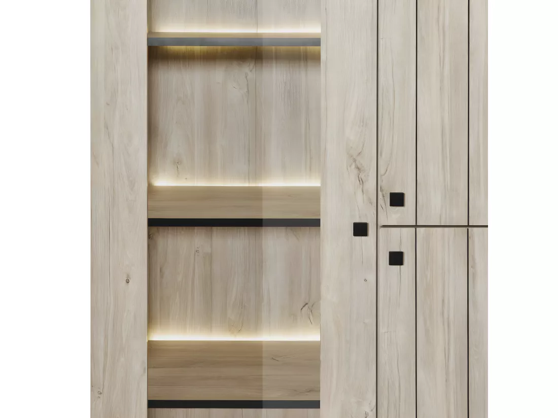 Vaisselier 3 portes à LED's Chêne délavé - GREENWOOD