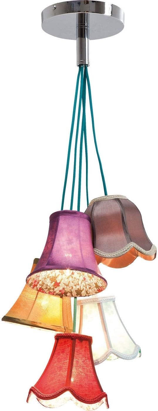 Kare Design Hängelampe Saloon Flowers, Bunt, 5 Lampenschirme, Leuchtmittel nicht Inklusive, E14 Fassung, Esstisch Lampe, Wohnzimmer, Bauernhaus Stil, Kunstseide, 92x45x45cm (H/B/T)