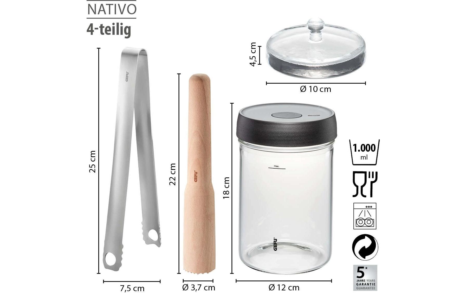 Fermentationsglas NATIVO 4-teilig, 1 LFermentationsgläser Set mit Deckel