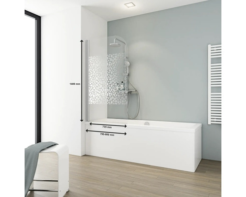 Badwand, 1-delig, SCHULTE Komfort, 80 x 140 cm, glasdecor terrazzo, profielkleur aluminium, D1650 01 29 140