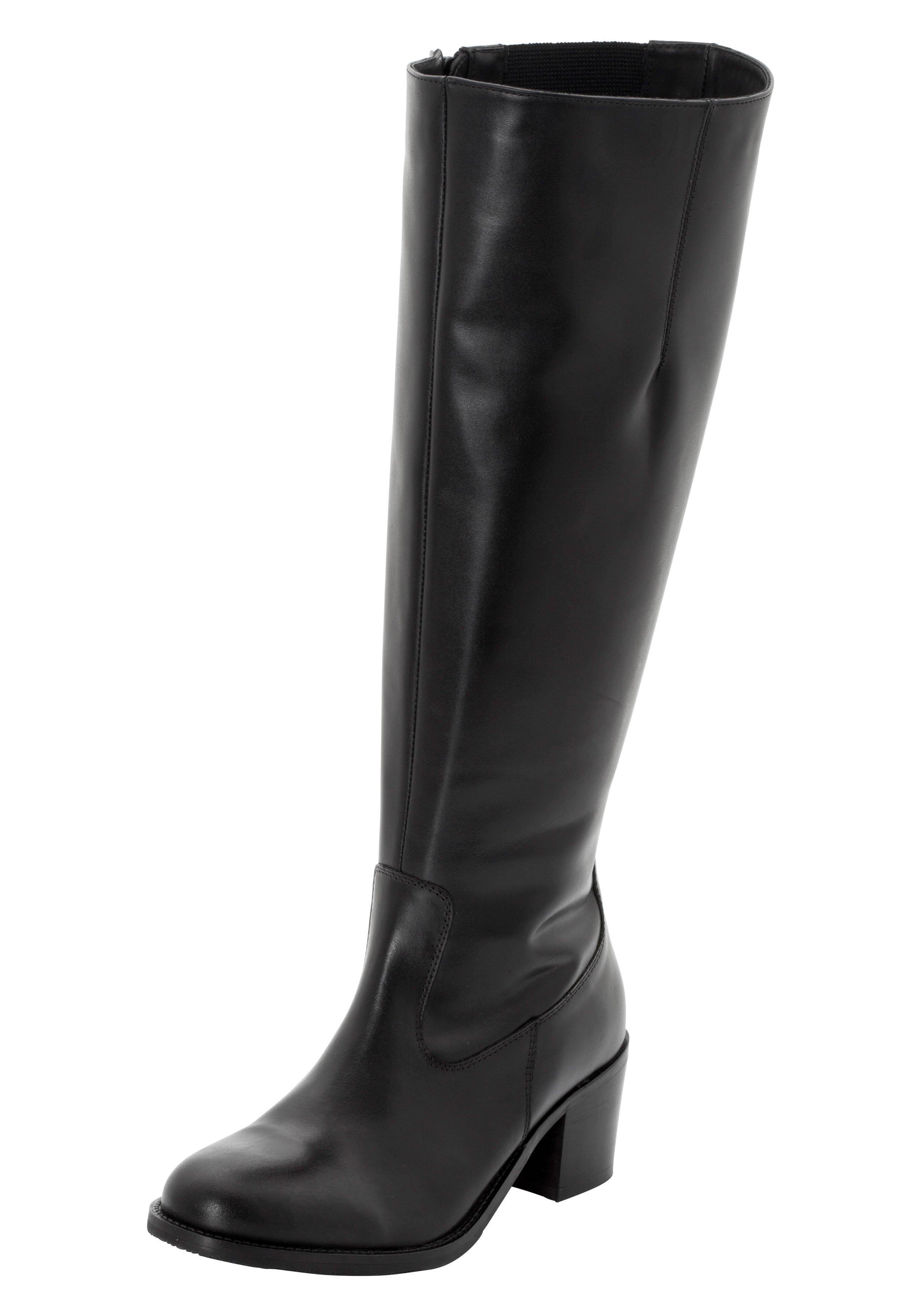 Weitschaftstiefel aus Leder mit Stretch-Einsatz