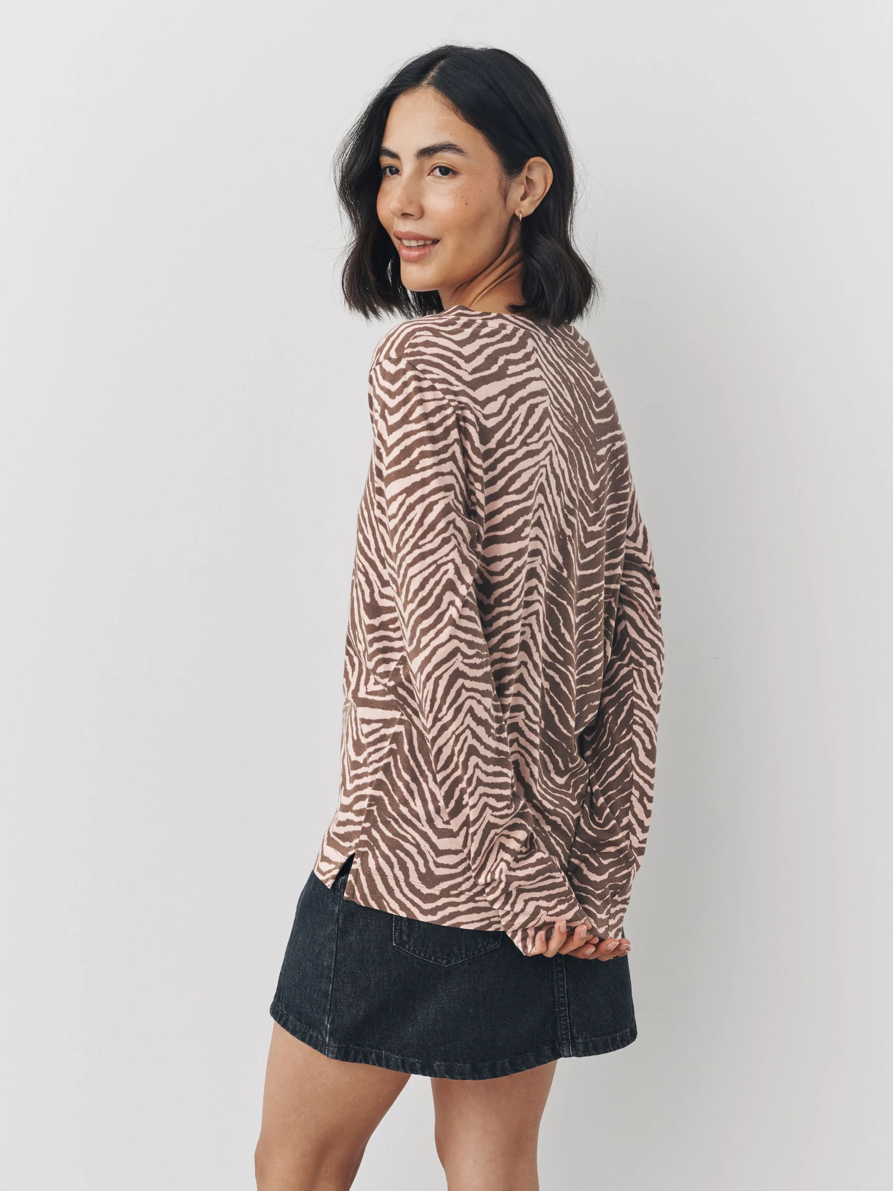 Zebraprint - Cotton Modal Blend Slouch Long Sleeve T-Shirt