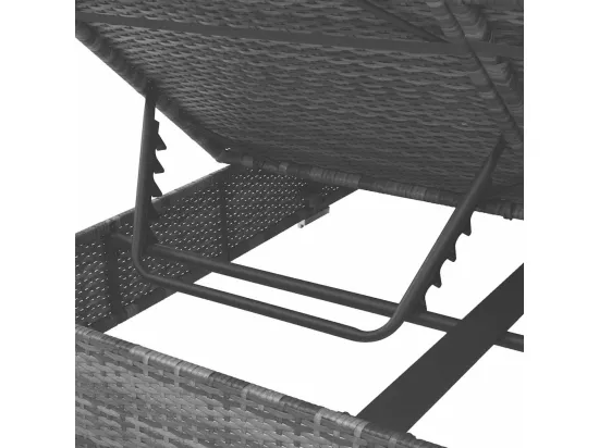 Chaise longue d'extérieur avec rideaux Résine tressée Gris