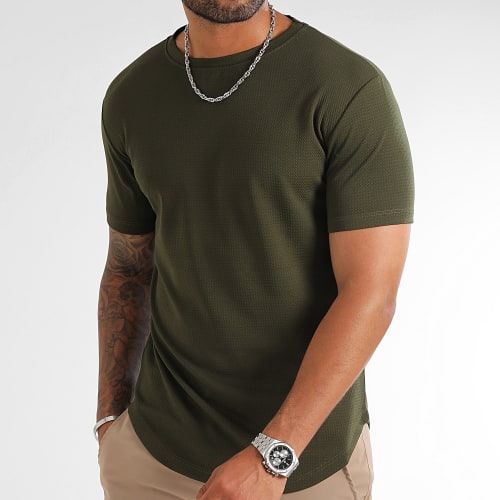 Tee Shirt Texturé Waffle 0395 Vert Kaki
