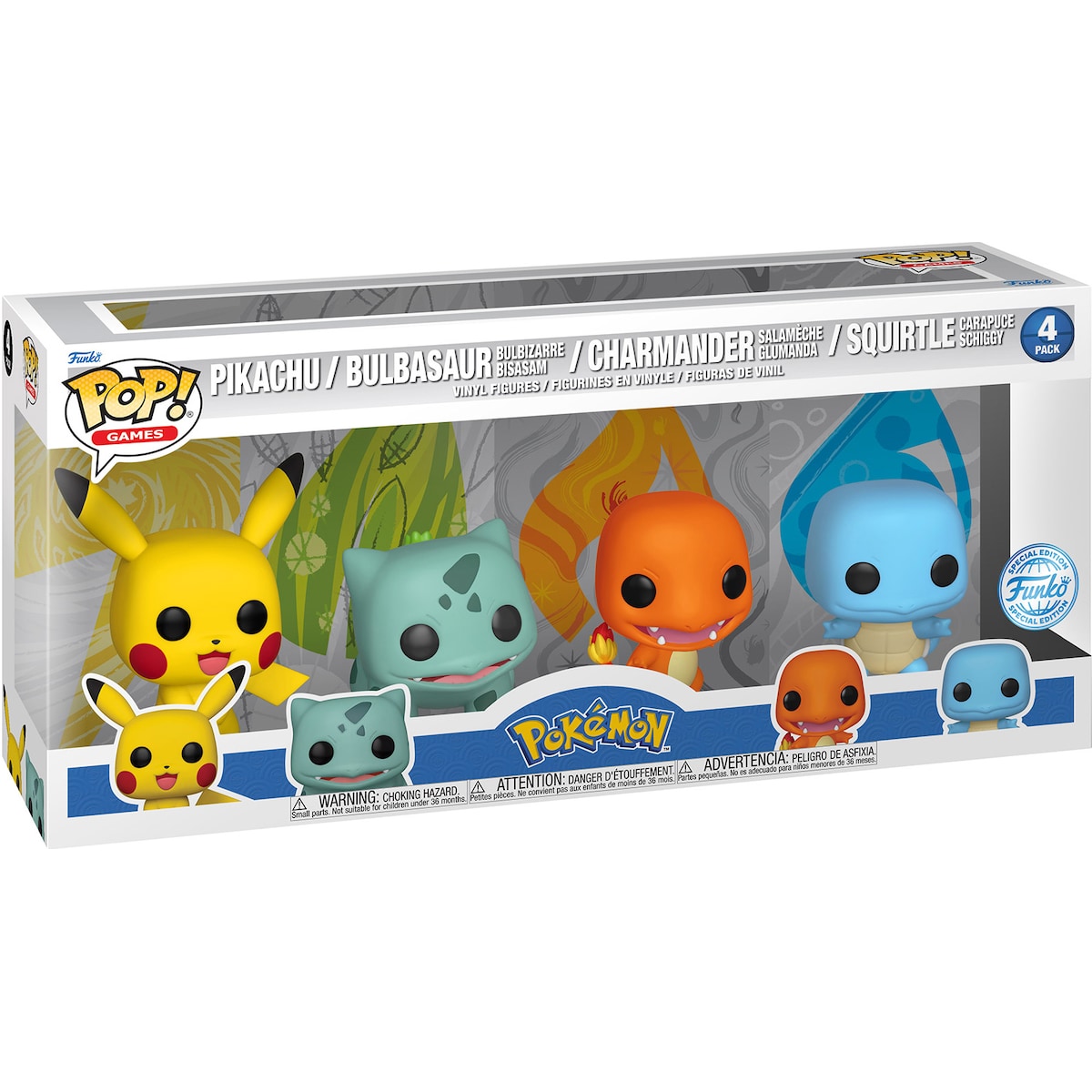 Funko Pokémon actionfigursett (Pikachu/Bulbasaur/Charmander/Squirtle)