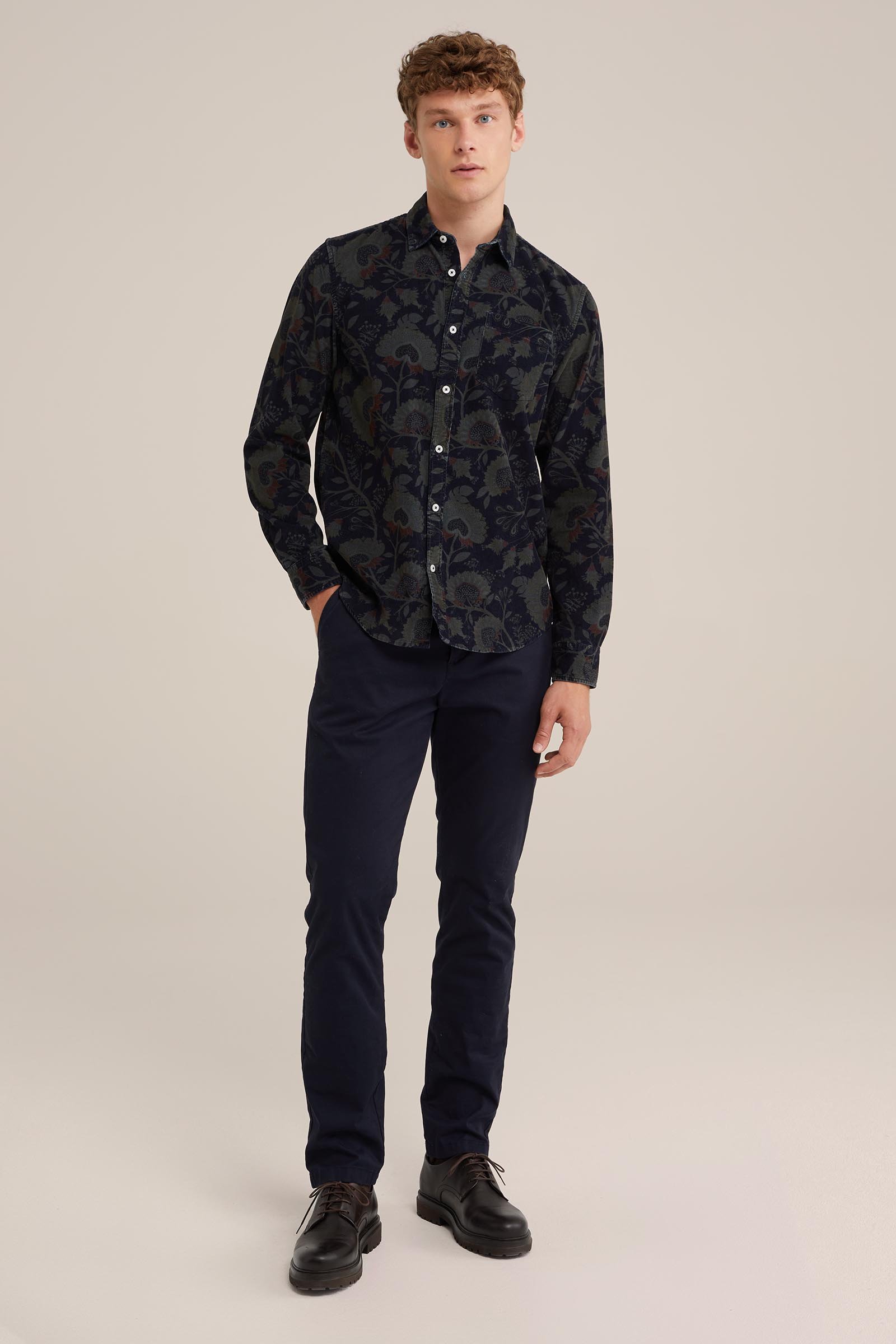 corduroy overhemd met dessin WE Fashion Donkergroen