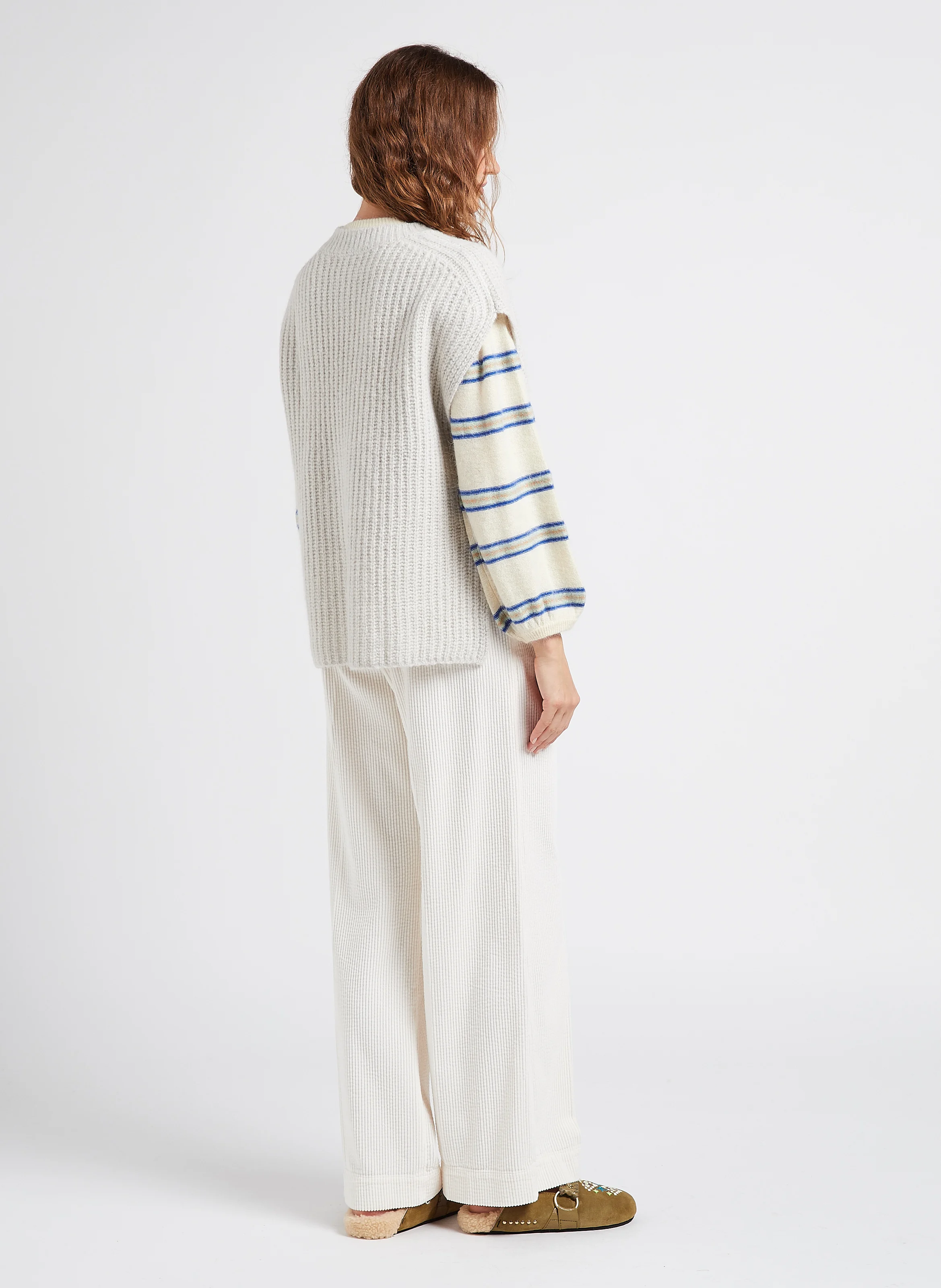DIOUT - Pull droit col rond rayé en maille mélangée | Rayé
