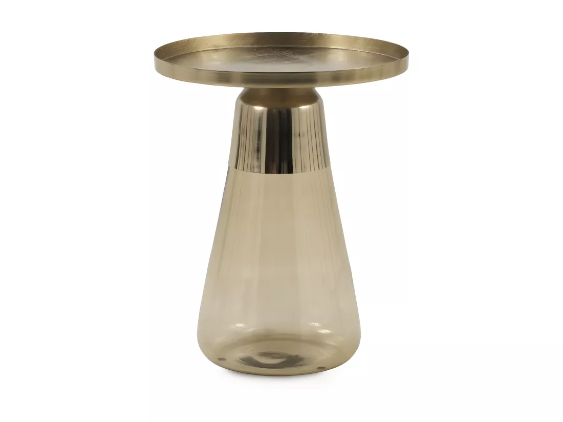 Table d'appoint avec base en verre vert et plateau en métal doré