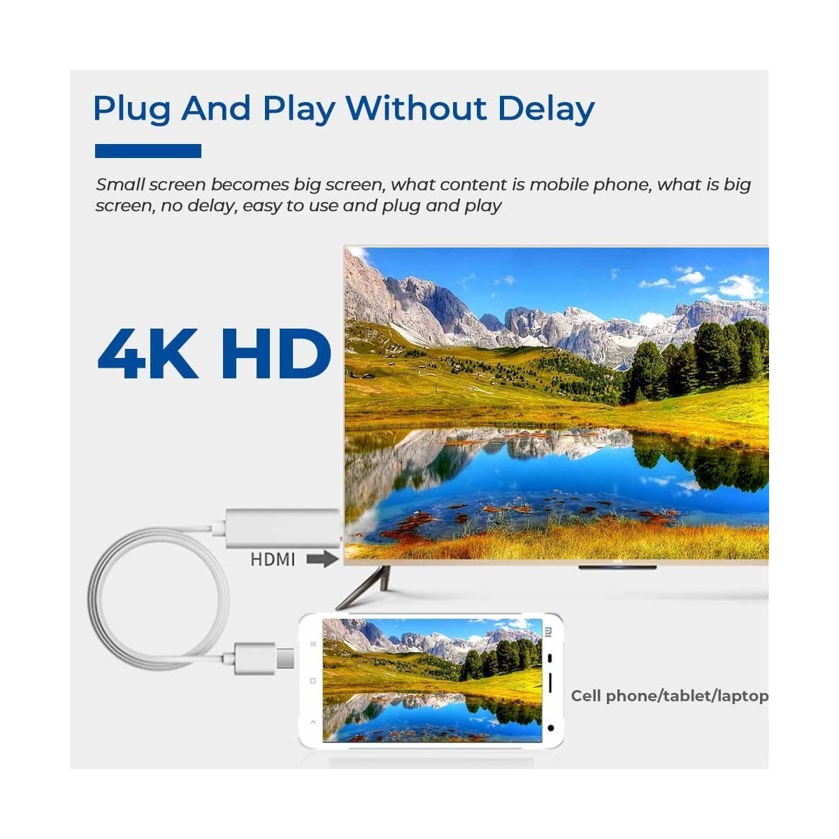 USB-C til HDMI-kabel 4K (2 meter) Hvit