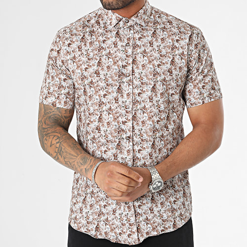 Chemise Manches Courtes Beige Floral