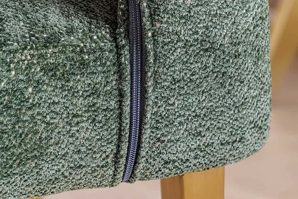 Skandinavischer Stuhl BOUTIQUE grün Strukturstoff brushed champagner gold Metall