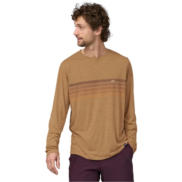 T-shirt randonnée PATAGONIA M'S L/S CAP COOL DAILY GRAPHIC SHIRT LINE LINE LOGO RIDGE STRIPE/TINAMOU TAN X-DYE