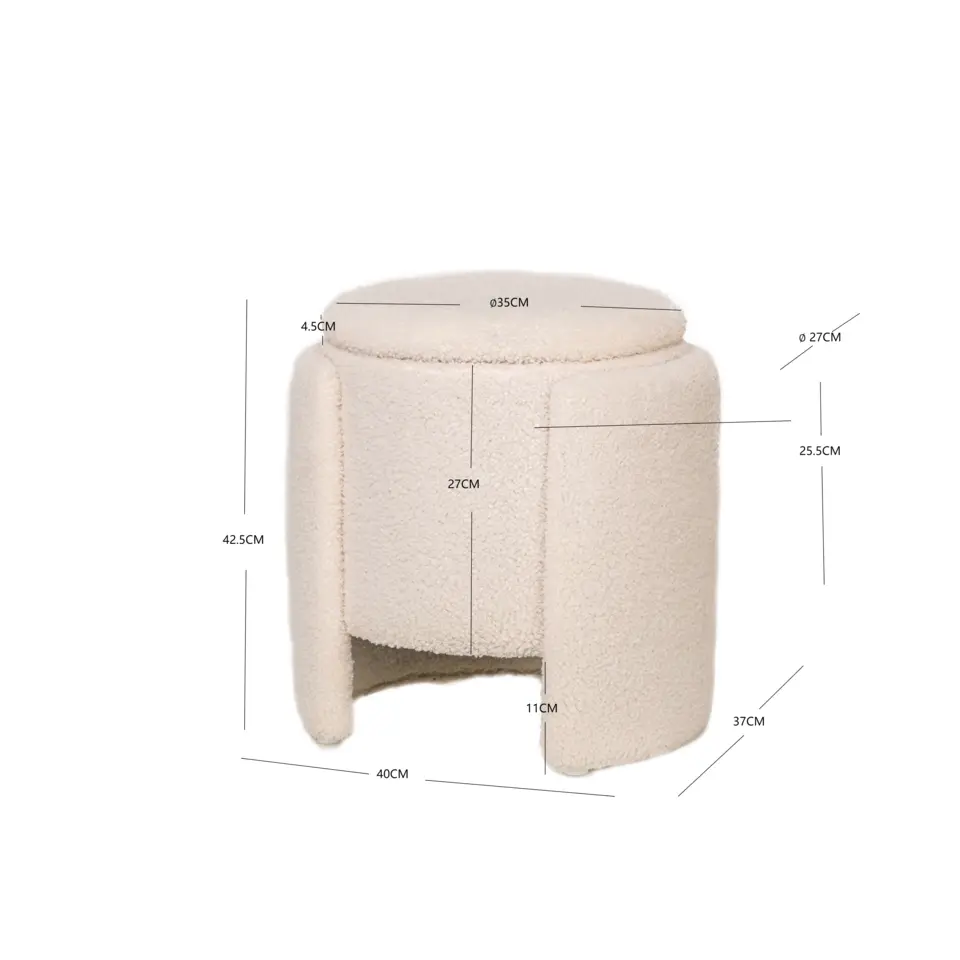Pouf met witte krullen in Scandinavische stijl
