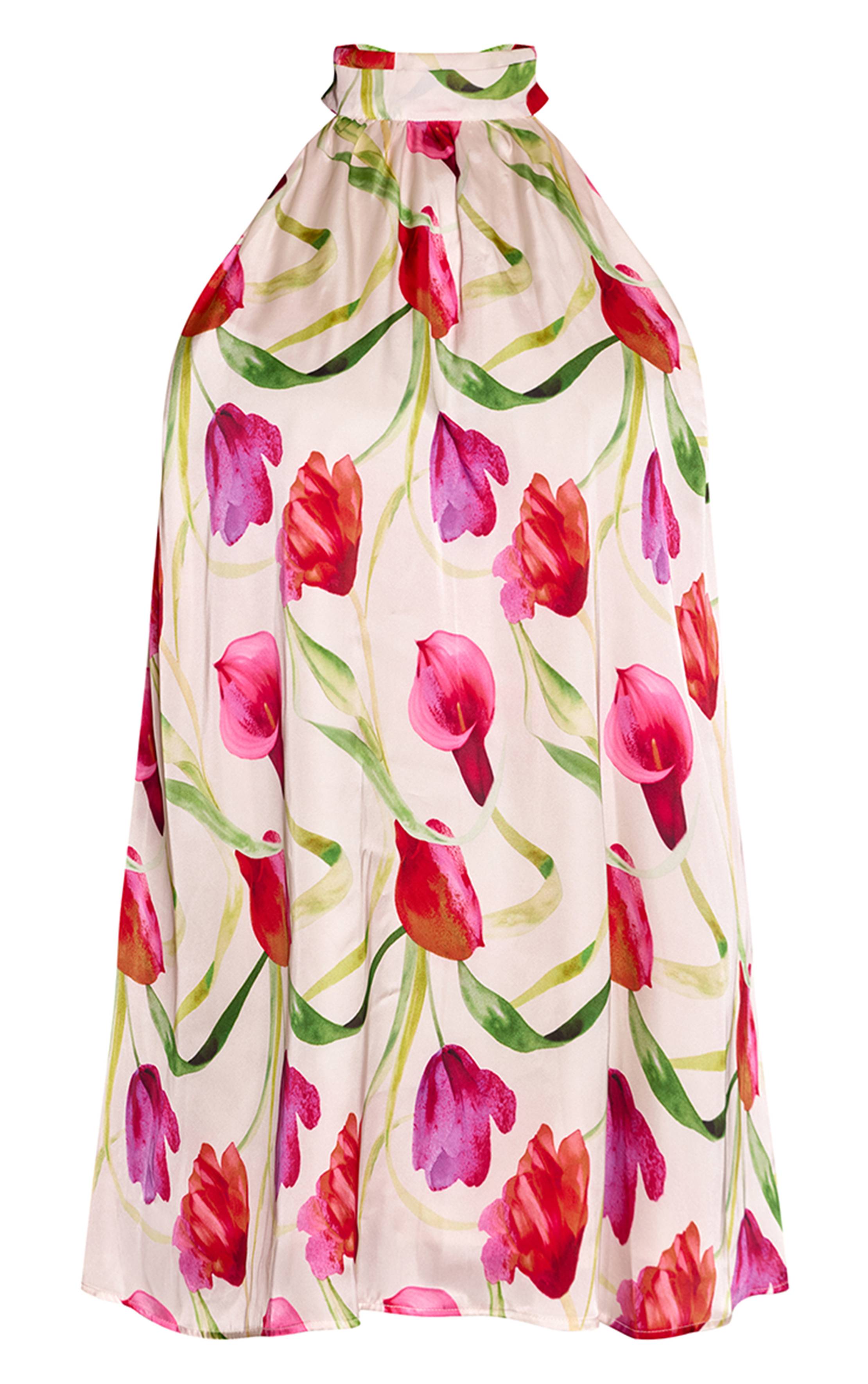 Blanc Robe Droite Grande Taille À Col Montant Imprimé Fleuri